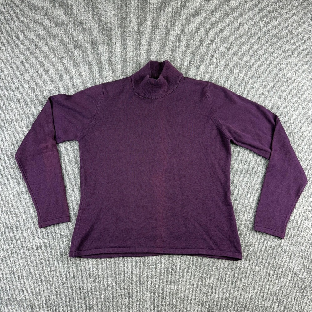 Talbots Sweater Womens Petite Small Purple Turtleneck 100% Cotton Knit Pullover